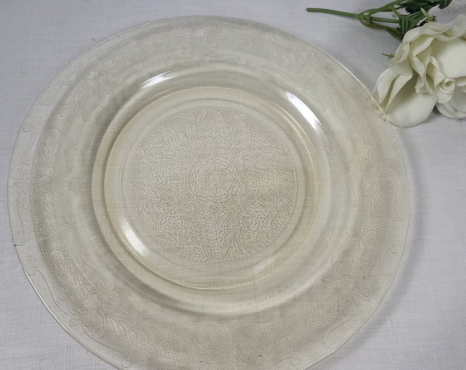 Depression Glass Dinner Plate - Stippled Rose Band by MacBeth-Evans