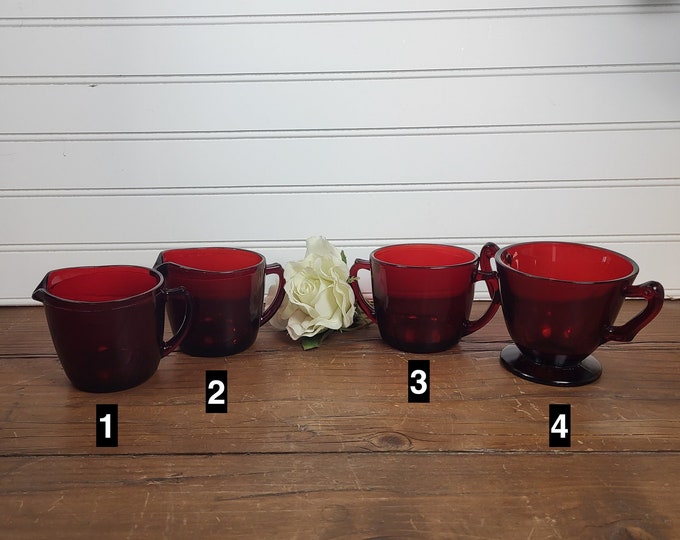 Anchor Hocking Royal Ruby Red Creamer or Sugar Bowl - 4 to choose from