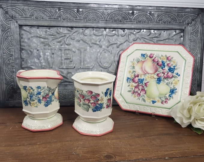 Vintage Avon Sweet Country Harvest Trivet, Creamer and Sugar Bowl (No Lid)