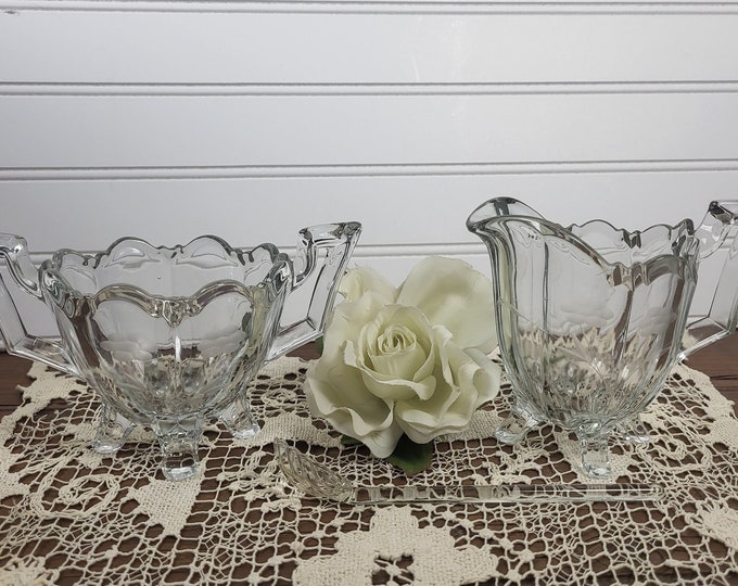 Collectible EAPG 1920s Indiana Glass #125 Creamer & Sugar Bowl Set w/ Bonus Spoon