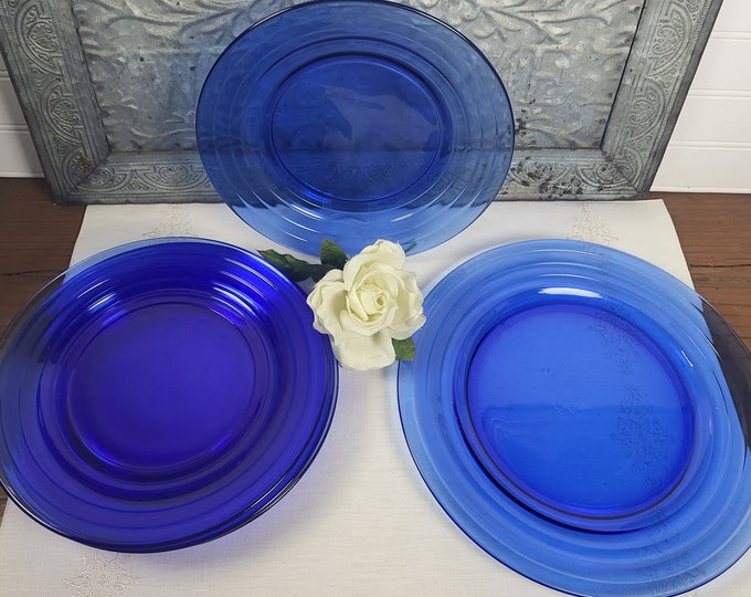 Vintage Cobalt Blue Moderntone Depression Glass Dinner or Rare Sandwich Plate by Hazel-Atlas