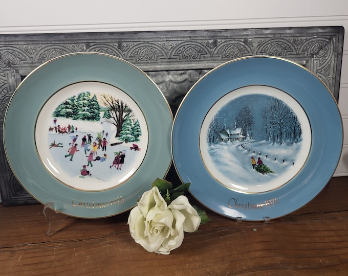 1970s Avon Christmas Plate- Choose 1975 ‘Skaters on Pond’ or 1976 ‘Bringing Home the Tree’