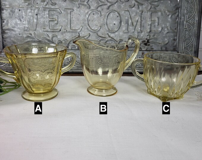 Vintage Fostoria and Federal Glass Amber Depression Glass Creamer & Sugar Bowls - 3 available