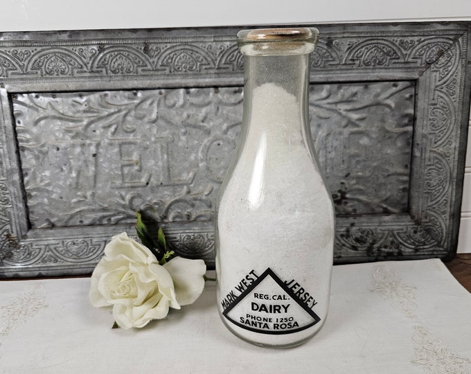 Mark West Dairy One Quart Pyroglaze Milk Bottle with Paper Cap