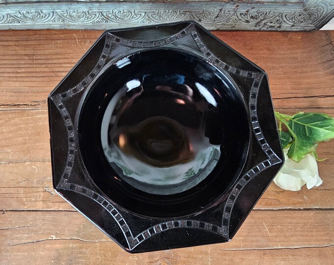 Black Amethyst 3-footed Serving Bowl - Octagonal with Checkerboard Pattern - As Is