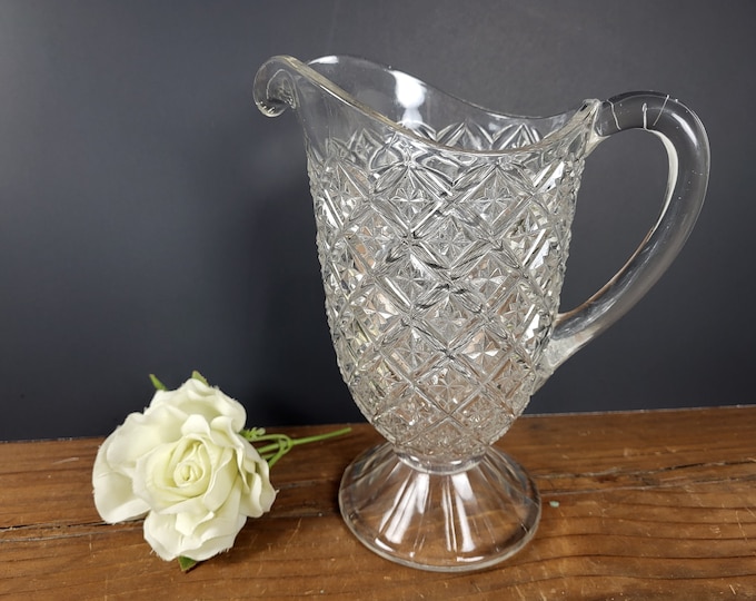 Vintage EAPG Star in Diamond Footed Pitcher - Cambridge or Monongah Glass