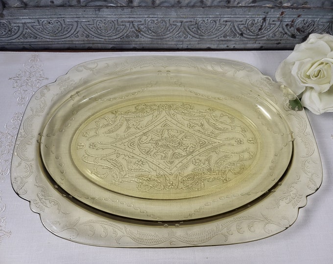 Depression Glass Oval Platter - Madrid Amber by Indiana Glass