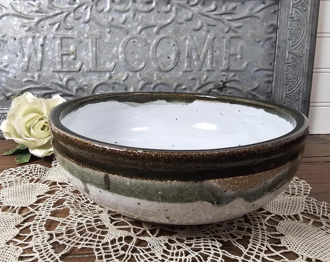 1978 Studio Art Pottery Green/Black/White Bowl - Signed H. Woody