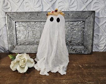 Primitive Handmade Cheesecloth Fall Ghost | Old Fashioned Cottagecore Halloween Decor