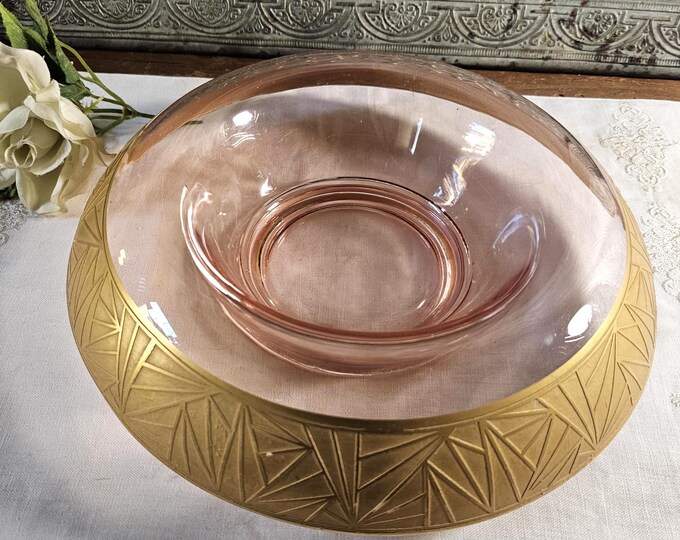 Rare 1930s Art Deco Console Bowl | Peach-Blo Pattern E729 by Cambridge Glass Co