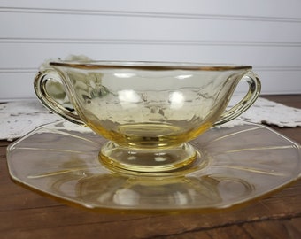 Fostoria Fairfax Topaz: Choose Footed Cream Soup Bowl/Saucer Set or Saucer Alone