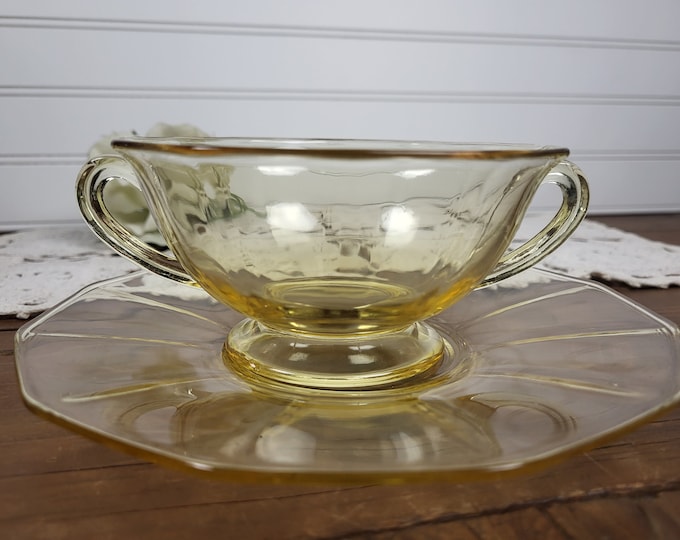 Fostoria Fairfax Topaz: Choose Footed Cream Soup Bowl/Saucer Set or Saucer Alone