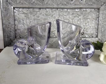 Vintage Amethyst Glass Cornucopia Glass Bookends - Set of 2