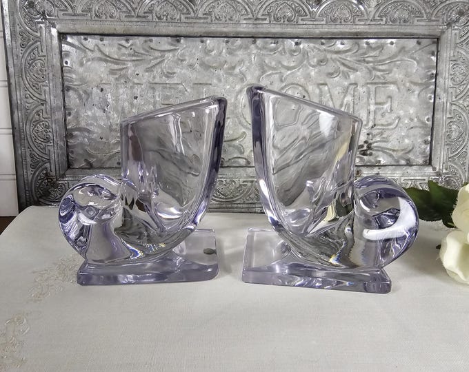 Vintage Amethyst Glass Cornucopia Glass Bookends - Set of 2