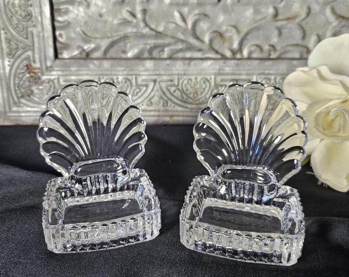 1930s Crystal Shell Place Card Ashtrays | Fostoria Line #2538 | Set of 2