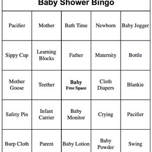 50 Individual Printable Baby Shower Bingo Cards