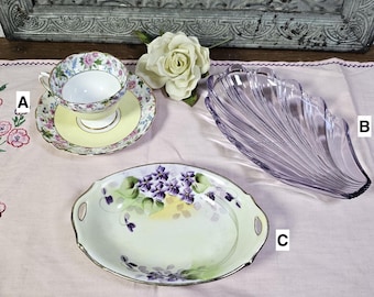 Victorian Home Decor: Rosina Teacup, Nippon Violet Candy Dish, or 1888 EAPG Pickle Dish
