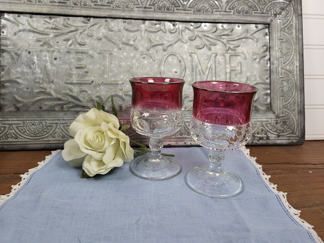 Vintage Kings Crowncranberry Flashed Claret Wine Glasses Set of 2 Etsy