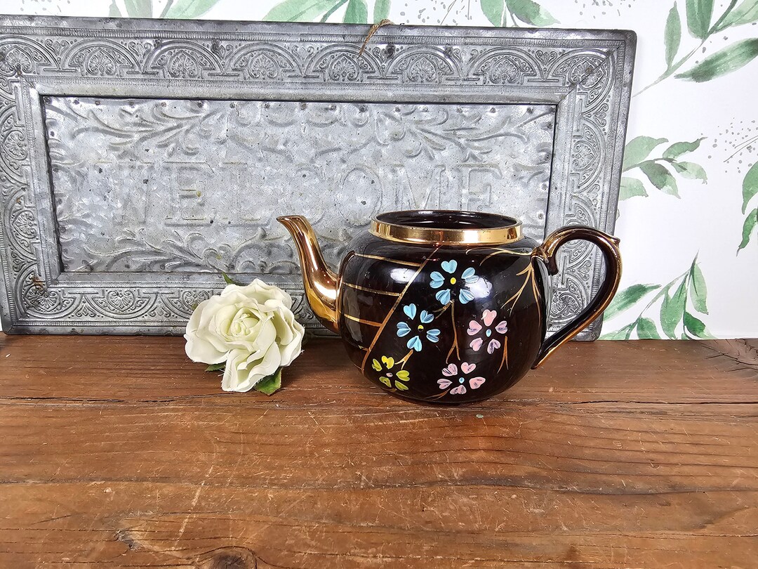 Vintage Gibsons England Teapot Dark Brown Tortoise Shell Glaze Over Red