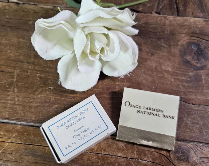 Vintage MCM Osage Iowa Matchbook and Medical Group Pill Box | Advertising Ephemera