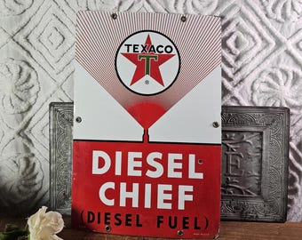 1962 Texaco Diesel Chief Porcelain Enameled Fuel Pump Plate Sign