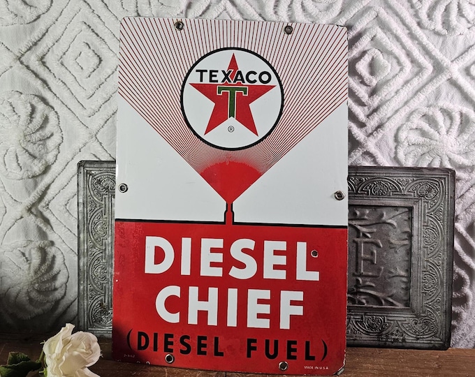 1962 Texaco Diesel Chief Porcelain Enameled Fuel Pump Plate Sign