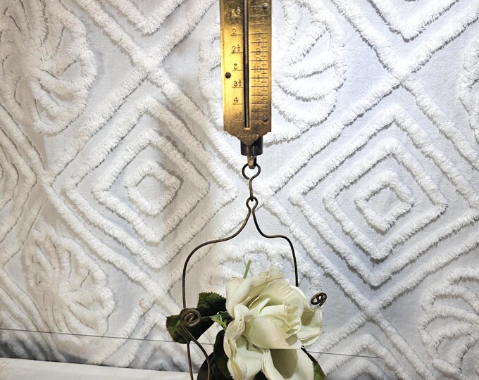 Antique 1800s George Salter Brass Letter Balance Mail Hanging Scale and Basket
