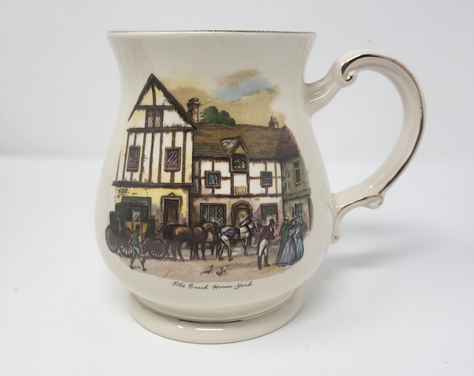 Vintage Sadler England Old Coach House York Tankard Mug Gold Rimmed 20 oz