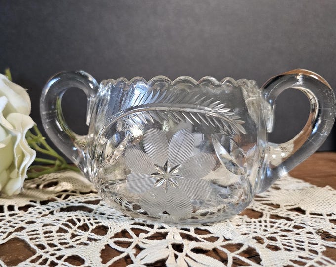 1920s Elegant Glass Open Sugar Bowl | Cut 83 Clear by Tiffin-Franciscan | As Found