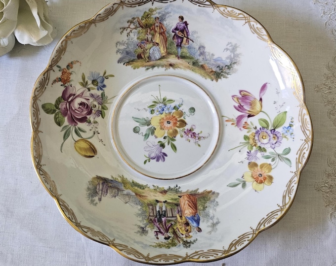 1890s Carl Thieme Dresden Porcelain Serving Dish: Cottagecore Floral Decor