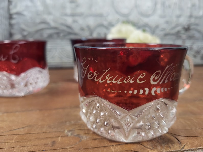 3 Cups EAPG Souvenir Glass Ruby Flash Ruby Stain 1898-1905 - Etsy