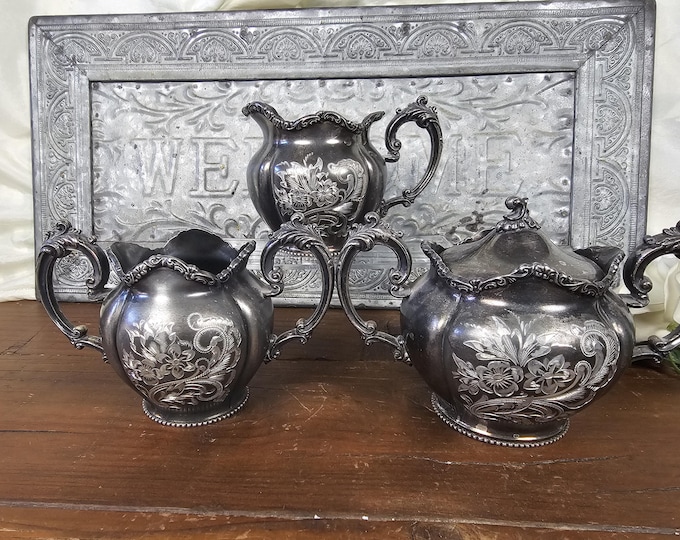 1800s Middletown Plate Quadruple Silver Plate Cream and Sugar Bowls- 3 to choose from