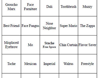 20 Individual Printable Mustache Bingo Cards for Baby Shower or Birthday Party