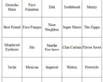 20 Individual Printable Mustache Bingo Cards for Baby Shower or Birthday Party