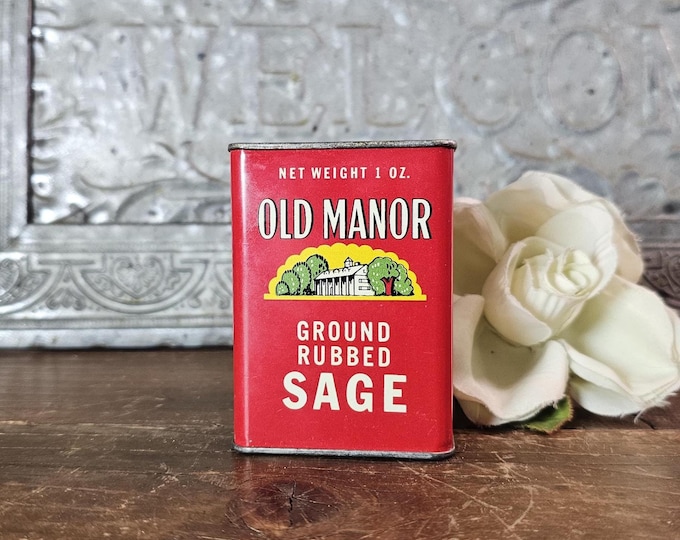 Vintage 1940s-1950s Old Manor Ground Rubbed Sage Spice Tin