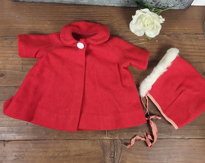 MCM 1960s Handmade Red Coat and Hat for Baby Doll