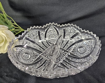 MCM Oval 2-part Relish Dish | Daisy and Button Clear by Imperial Glass-Ohio
