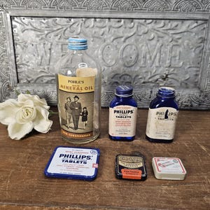 Vintage Medicine Containers: Pohles, Mineral Oil, Phillips Milk Magnesia, Ex-lax, Anusol | Choose from 6