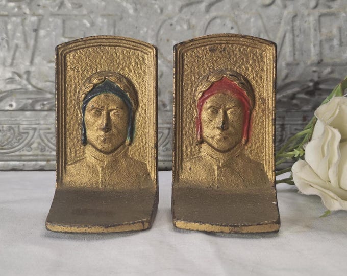 Antique Cast Iron Dante Alighieri Art Deco Bookends #551