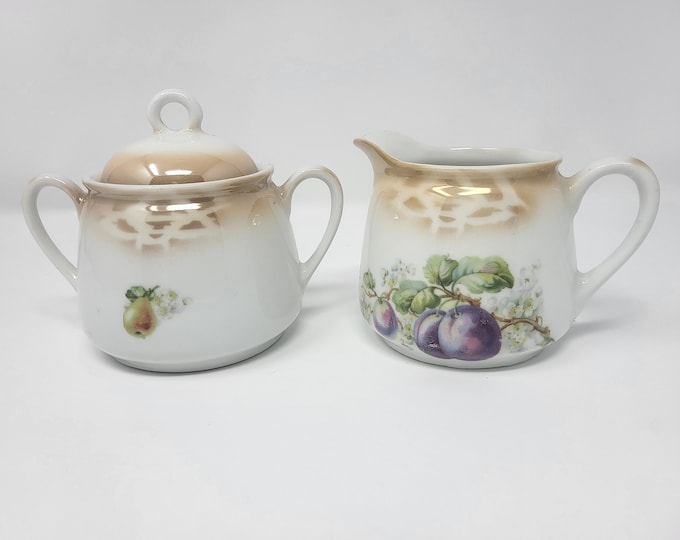 Vintage Germany Porcelain Cream and Sugar Dish: Mitchell Woodbury Company - Hand Painted with Fruit
