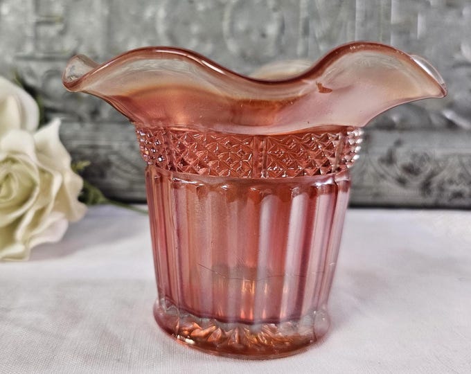 1910s Lustre Flute-Marigold Crimped Hat Vase by Northwood | Antique Carnival Glass