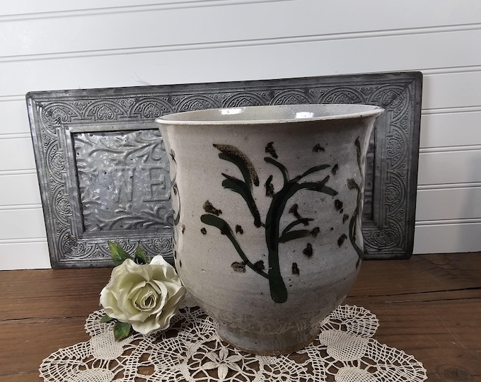 1977 Studio Art Pottery Vase with Abstract Florals - Signed M. Woody