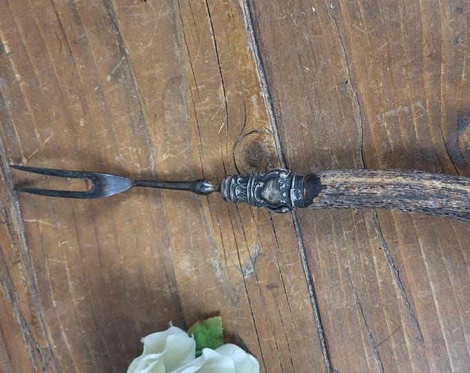 Antique Meat Carving Stag Antler 2-Prong Fork