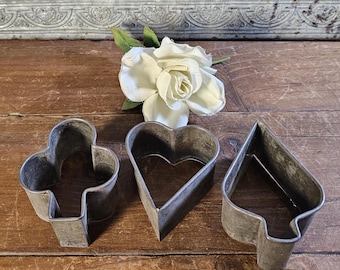 Set of 3 Tinplate Playing Card Suit Cookie Cutters | Heart, Spade and Club
