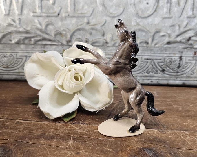 Retired 1990s Hagen Renaker Hand Painted Grullo Mustang Stallion Forelegs Out | Collectible Animal Miniatures