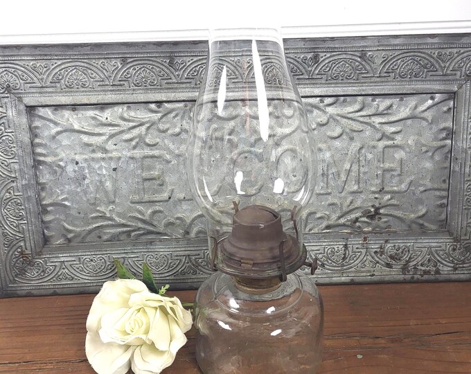 Vintage Clear Glass Kerosene/Oil Lamp with Unmarked Burner