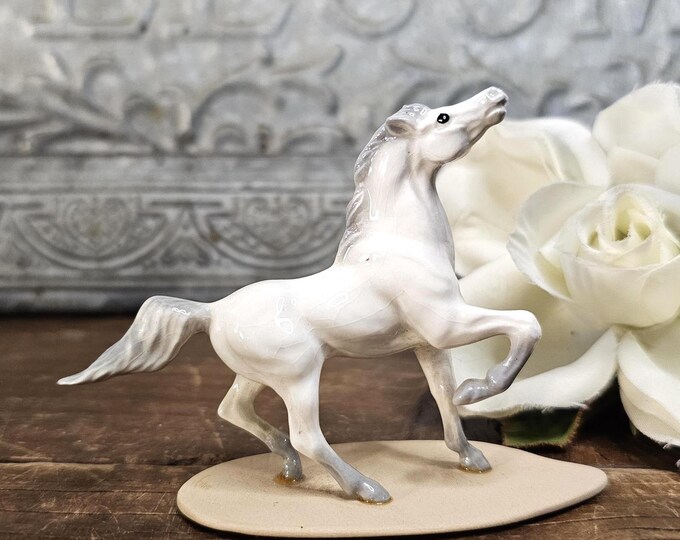 Vintage Retired Hagen Renaker Hand Painted Prancing Arabian Stallion | Collectible Animal Miniatures