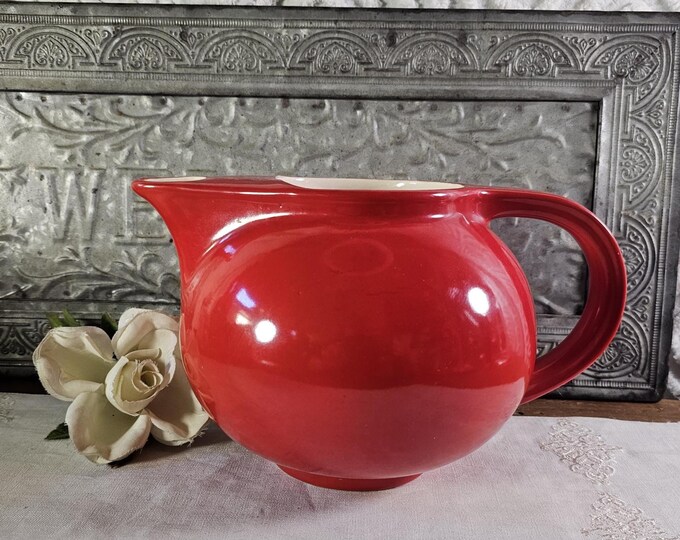 1940s Universal Cambridge Pottery Red Round Pitcher