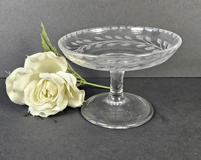 Depression Glass Wheel Cut Compote | Candle Holder | Cottagecore decor | Elegant Glass