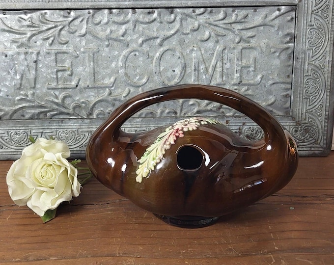 Antique Peters & Reed Brown Pottery Decorative Art Ware - Oblong Handled Jug